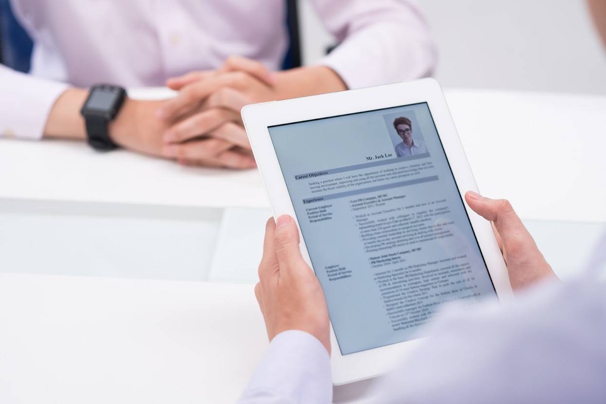 A CV being read on a tablet device